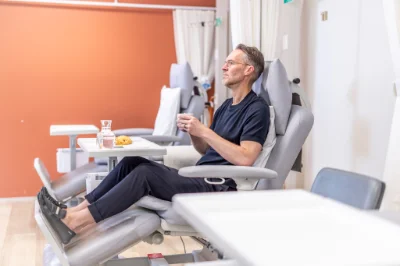 A patient in a reclining chair